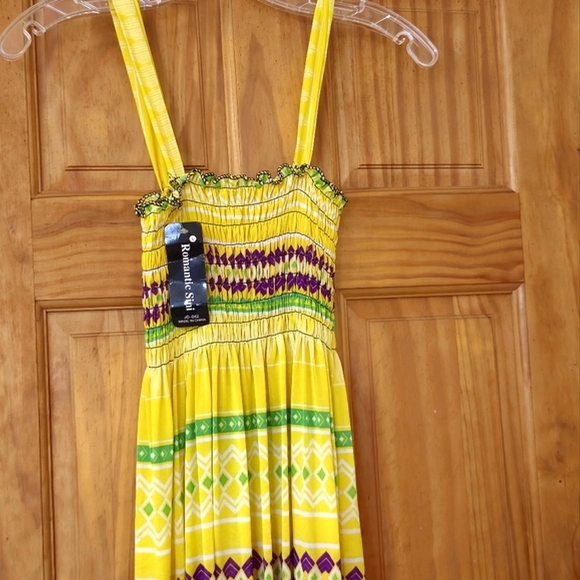 NWT Romantic Sini Women's Yellow Pattern Sleeveless Stretchy Tube Sundress - Picture 3 of 9